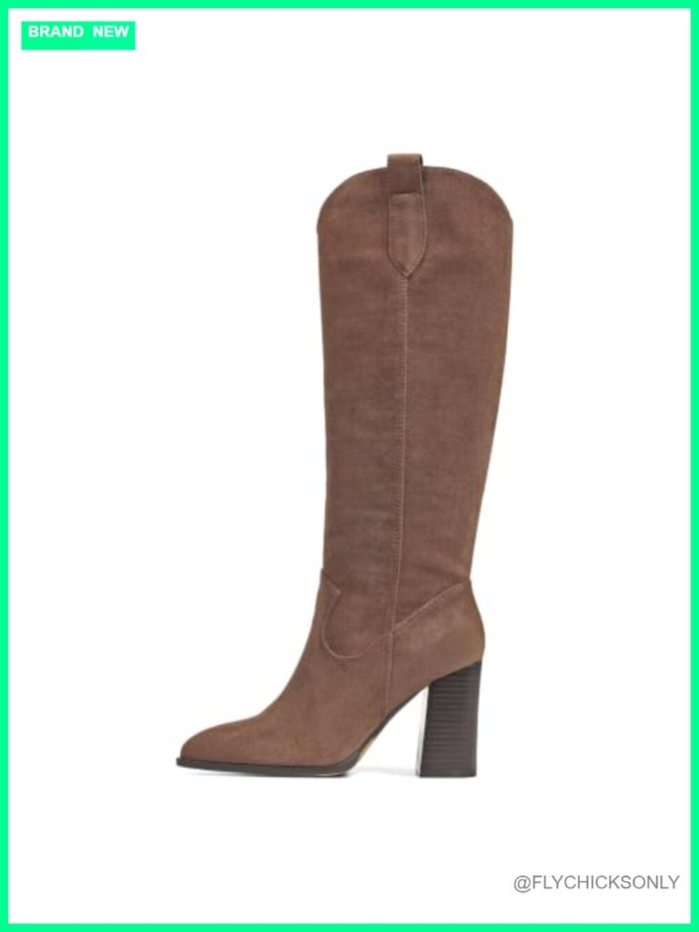 Faux Suede Knee High Boots Pointed Toe Chunky Heel Wide Calf
